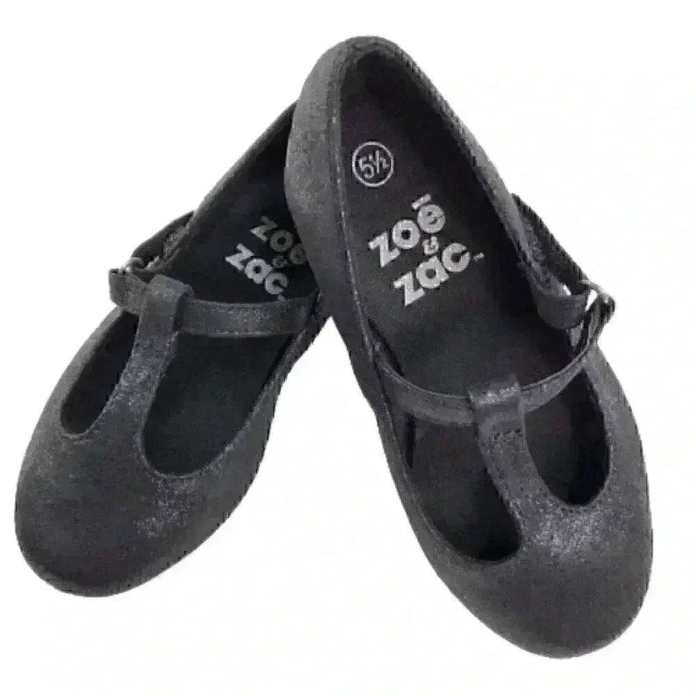 Zoe and Zac Girls' Toddler Smooth Black T-Strap